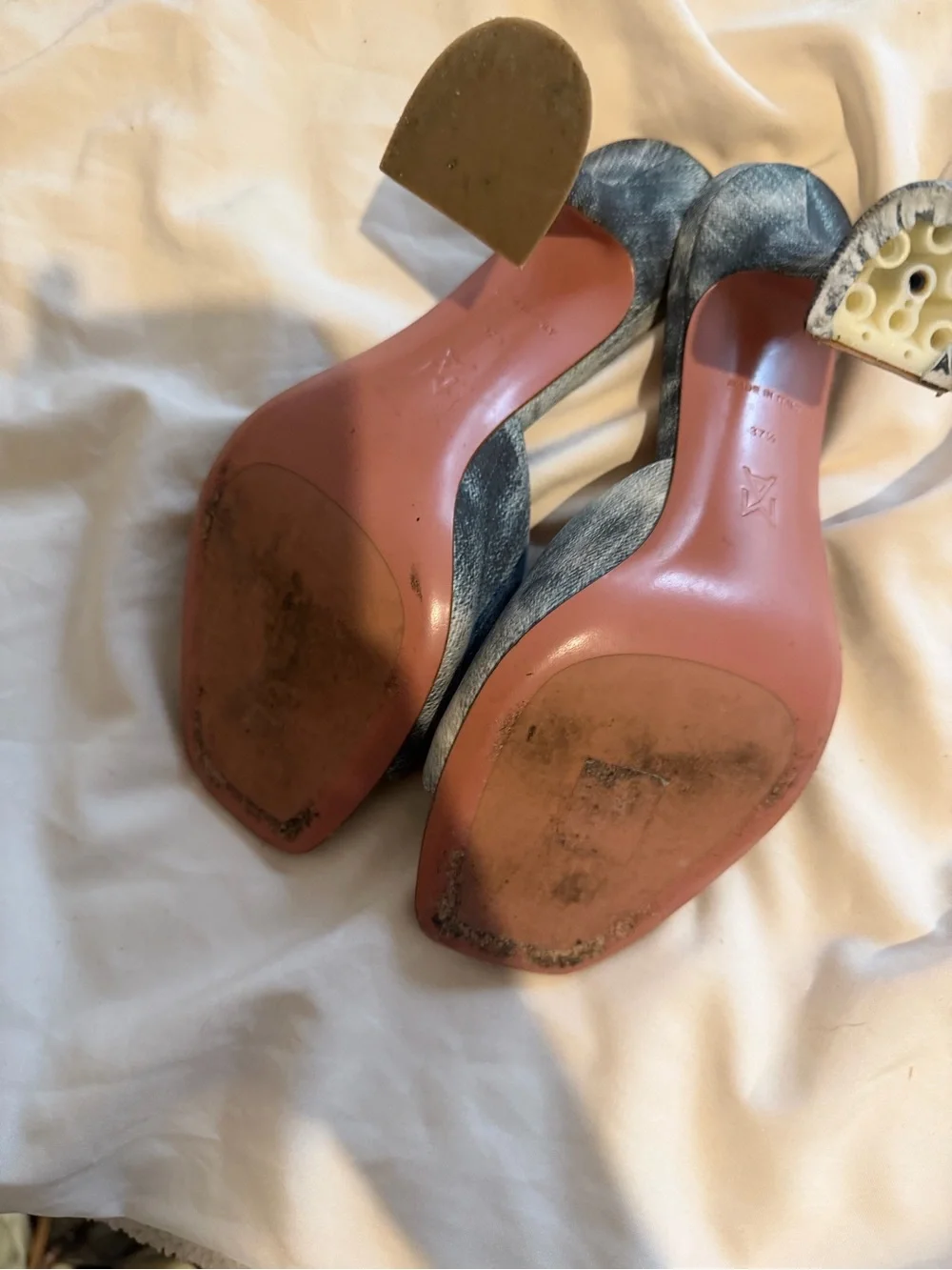 Amina Muaddi Washed Blue Denim Mules